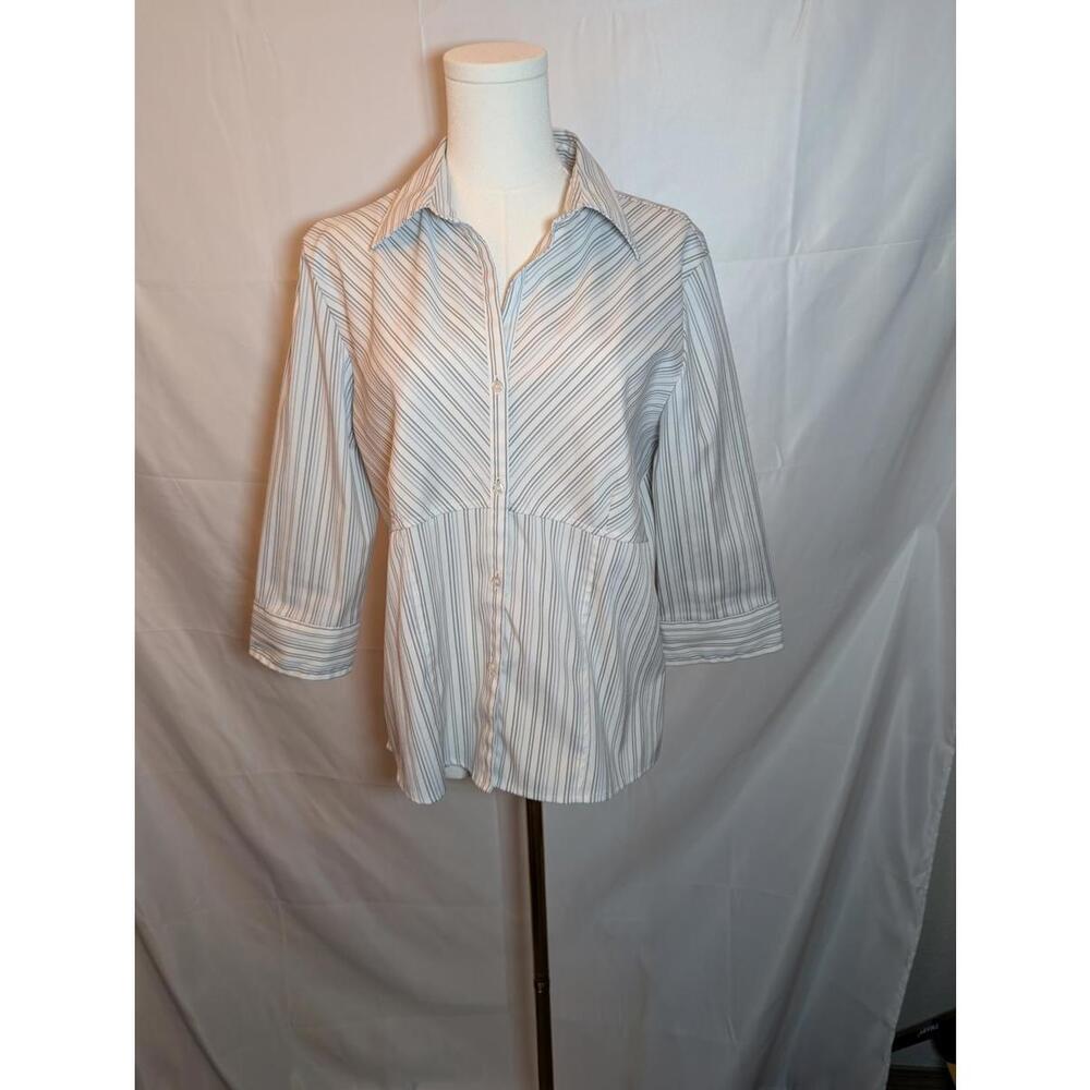 DCC Missy Stretch Striped Button-Up Shirt Large